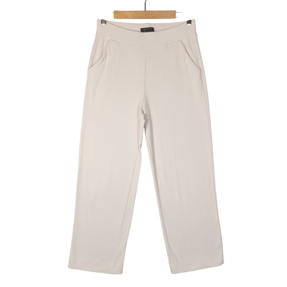 AYR High Hopes Pants Medium Cream Straight Leg Elastic Waist Pockets Stretch